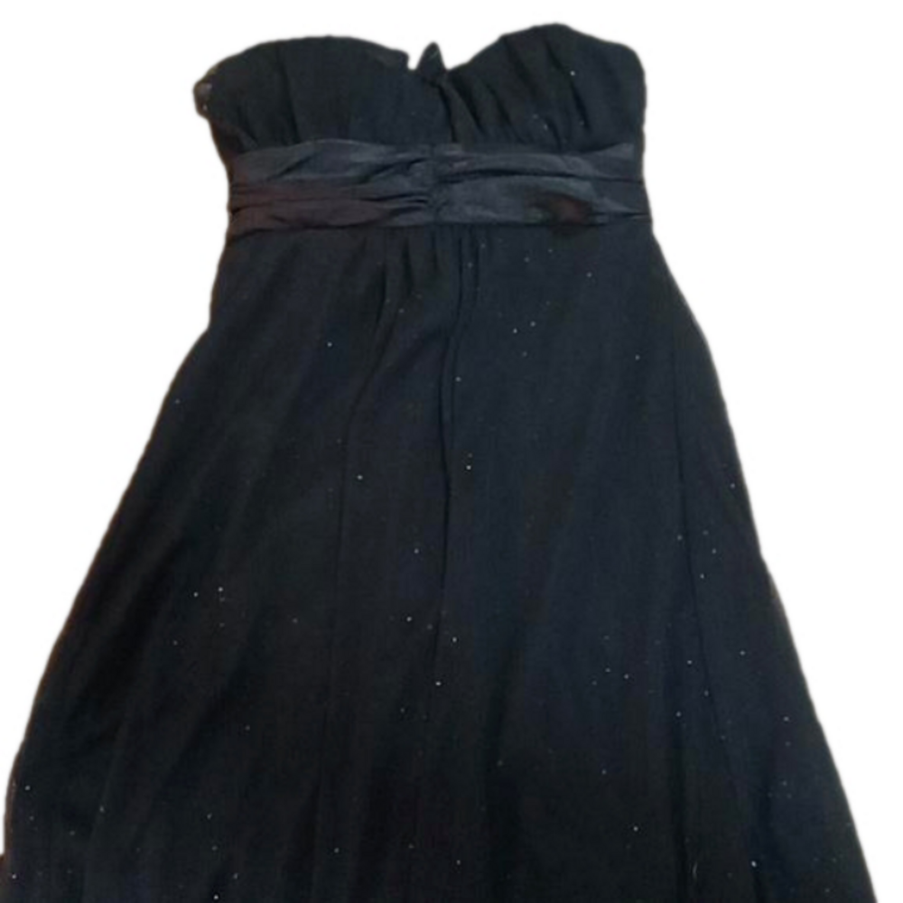 (123)  Black sexy strapless cocktail dress, ties behind the neck